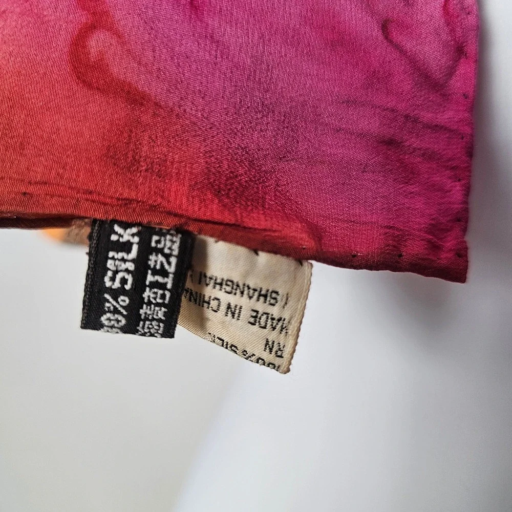 Shanghai Silk Scarf Women OS 100% Silk Multicolor Psychedelic Square VTG Boho‎